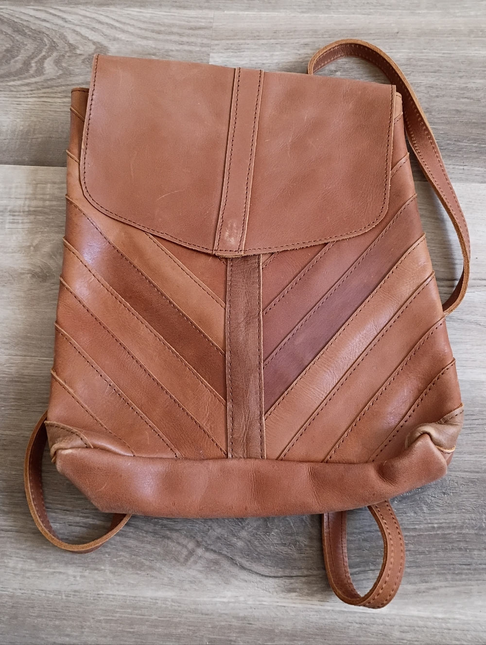 Raven + Lily Joanna's Favorite Backpack Tan Leather Patchwork Neutral Boho Mom